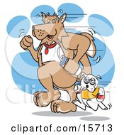 Couple Of Dogs Carrying Waters And Running While Exercising Clipart Illustration