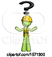 Poster, Art Print Of Green Construction Worker Contractor Man With Question Mark Above Head Confused