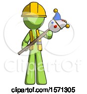 Green Construction Worker Contractor Man Holding Jester Diagonally