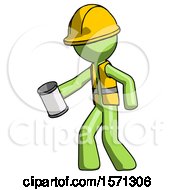Poster, Art Print Of Green Construction Worker Contractor Man Begger Holding Can Begging Or Asking For Charity Facing Left