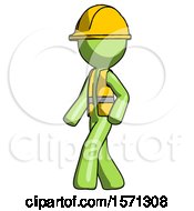 Poster, Art Print Of Green Construction Worker Contractor Man Man Walking Turned Left Front View