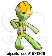 Poster, Art Print Of Green Construction Worker Contractor Man Karate Defense Pose Right
