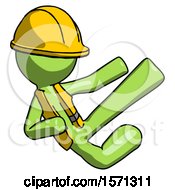 Poster, Art Print Of Green Construction Worker Contractor Man Flying Ninja Kick Right
