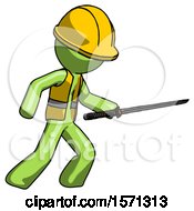 Green Construction Worker Contractor Man Stabbing With Ninja Sword Katana