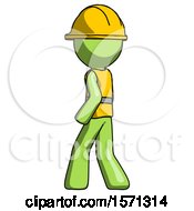 Poster, Art Print Of Green Construction Worker Contractor Man Walking Away Direction Left View