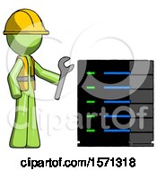 Poster, Art Print Of Green Construction Worker Contractor Man Server Administrator Doing Repairs