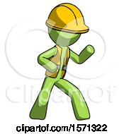 Poster, Art Print Of Green Construction Worker Contractor Man Martial Arts Defense Pose Right