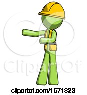 Poster, Art Print Of Green Construction Worker Contractor Man Presenting Something To His Right