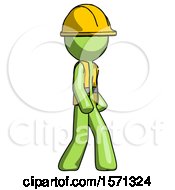 Green Construction Worker Contractor Man Walking Turned Right Front View