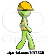 Poster, Art Print Of Green Construction Worker Contractor Man Walking Right Side View