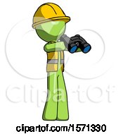 Green Construction Worker Contractor Man Holding Binoculars Ready To Look Right