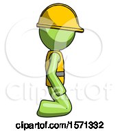 Green Construction Worker Contractor Man Kneeling Right