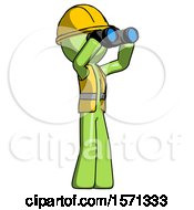 Poster, Art Print Of Green Construction Worker Contractor Man Looking Through Binoculars To The Right