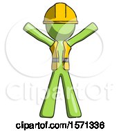 Poster, Art Print Of Green Construction Worker Contractor Man Surprise Pose Arms And Legs Out
