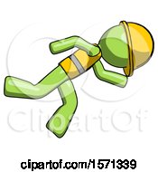Poster, Art Print Of Green Construction Worker Contractor Man Running While Falling Down