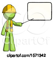 Poster, Art Print Of Green Construction Worker Contractor Man Giving Presentation In Front Of Dry-Erase Board