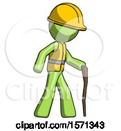 Poster, Art Print Of Green Construction Worker Contractor Man Walking With Hiking Stick