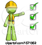 Poster, Art Print Of Green Construction Worker Contractor Man Standing By List Of Checkmarks