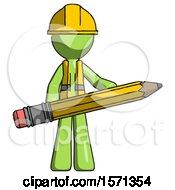 Poster, Art Print Of Green Construction Worker Contractor Man Writer Or Blogger Holding Large Pencil