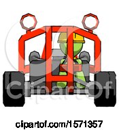 Poster, Art Print Of Green Construction Worker Contractor Man Riding Sports Buggy Front View