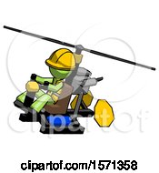 Green Construction Worker Contractor Man Flying In Gyrocopter Front Side Angle Top View