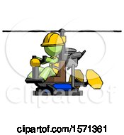 Green Construction Worker Contractor Man Flying In Gyrocopter Front Side Angle View