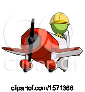 Poster, Art Print Of Green Construction Worker Contractor Man Flying In Geebee Stunt Plane Viewed From Below