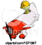 Poster, Art Print Of Green Construction Worker Contractor Man In Geebee Stunt Plane Descending View