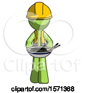 Green Construction Worker Contractor Man Serving Or Presenting Noodles