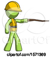 Green Construction Worker Contractor Man Pointing With Hiking Stick
