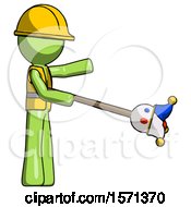 Poster, Art Print Of Green Construction Worker Contractor Man Holding Jesterstaff - I Dub Thee Foolish Concept