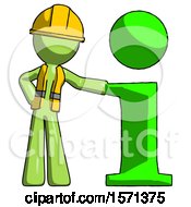 Green Construction Worker Contractor Man With Info Symbol Leaning Up Against It
