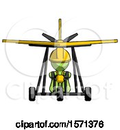 Poster, Art Print Of Green Construction Worker Contractor Man In Ultralight Aircraft Front View