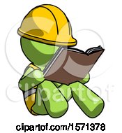 Green Construction Worker Contractor Man Reading Book While Sitting Down