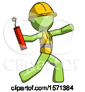 Poster, Art Print Of Green Construction Worker Contractor Man Throwing Dynamite