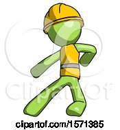 Poster, Art Print Of Green Construction Worker Contractor Man Karate Defense Pose Left