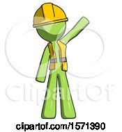 Poster, Art Print Of Green Construction Worker Contractor Man Waving Emphatically With Left Arm