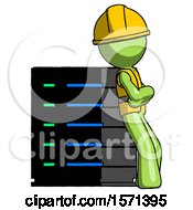 Poster, Art Print Of Green Construction Worker Contractor Man Resting Against Server Rack Viewed At Angle