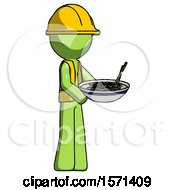 Poster, Art Print Of Green Construction Worker Contractor Man Holding Noodles Offering To Viewer