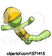 Poster, Art Print Of Green Construction Worker Contractor Man Skydiving Or Falling To Death