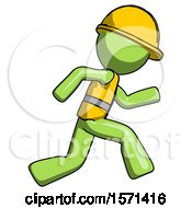 Poster, Art Print Of Green Construction Worker Contractor Man Running Fast Right