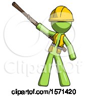 Green Construction Worker Contractor Man Bo Staff Pointing Up Pose