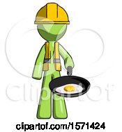 Poster, Art Print Of Green Construction Worker Contractor Man Frying Egg In Pan Or Wok
