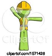 Poster, Art Print Of Green Construction Worker Contractor Man Directing Traffic Right