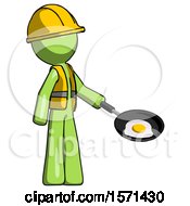 Green Construction Worker Contractor Man Frying Egg In Pan Or Wok Facing Right