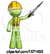 Green Construction Worker Contractor Man Holding Sword In The Air Victoriously