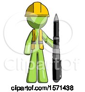 Green Construction Worker Contractor Man Holding Large Pen
