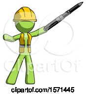 Poster, Art Print Of Green Construction Worker Contractor Man Demonstrating That Indeed The Pen Is Mightier