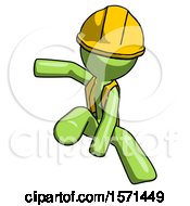 Green Construction Worker Contractor Man Action Hero Jump Pose