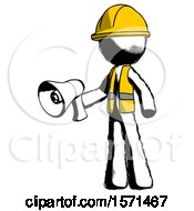 Poster, Art Print Of Ink Construction Worker Contractor Man Holding Megaphone Bullhorn Facing Right
